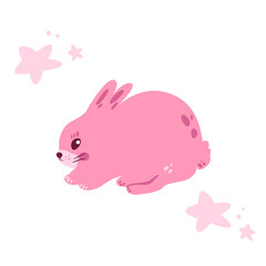 Little pink bunny vector cartoon illustration isolated on white background.Cute bunny character drawing