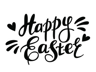 Easter lettering. Black and white image with mustache hearts and the inscription 
