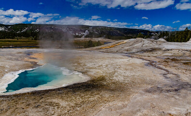 Boiling water bubbler Geyser. Active geyser with major eruptions. Yellowstone NP, Wyoming, US