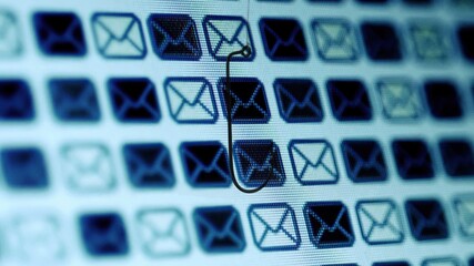 Fish hook against mail bacround phishing concept