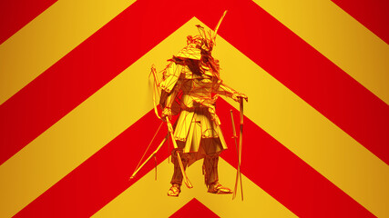 Yellow Red Samurai Post-Punk Warrior with Yellow an Red Chevron Background 3d illustration render