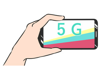 スマホを持つ　5G　横画面