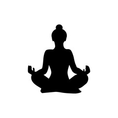 Lotus position black silhouette. Wonam meditation vector illustration. Yoga and meditation concept