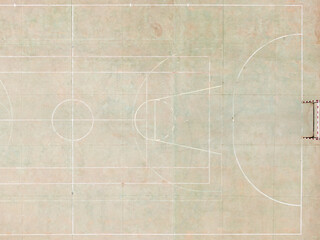 aerial drone view of the lines painted on the floor of a sports center