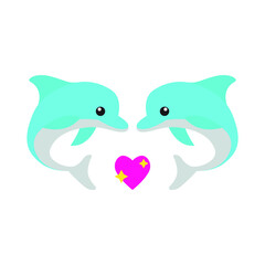 Obraz premium Two dolphins with heart romantic vector