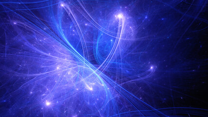 Abstract background, smooth multicolored lines on a black background.