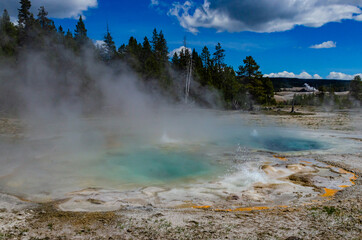 Boiling water bubbler Geyser. Active geyser with major eruptions. Yellowstone NP, Wyoming, US