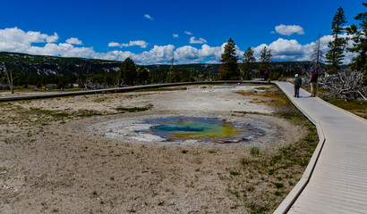 Boiling water bubbler Geyser. Active geyser with major eruptions. Yellowstone NP, Wyoming, US