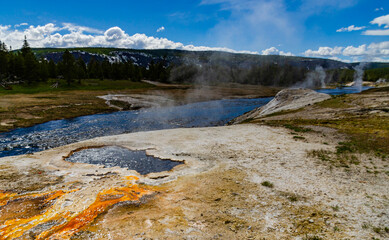 Boiling water bubbler Geyser. Active geyser with major eruptions. Yellowstone NP, Wyoming, US