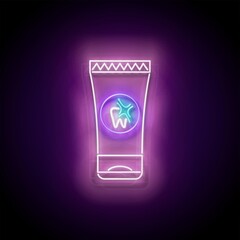 Glow Toothpaste Tube, Personal Care Product. Healthcare Concept Template. Neon Light Poster, Flyer, Banner, Signboard. Glossy Background. Vector 3d Illustration