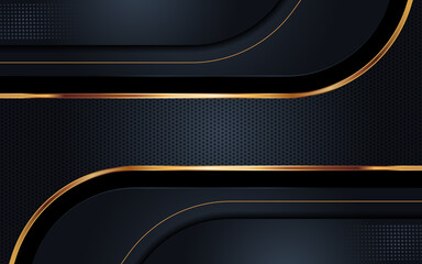 Modern Background with Dark Navy Color and Golden Lines Combination. Abstract Tech Background Design.