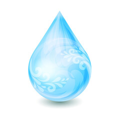 Water symbol. Blue magic water drop. Vector illustration.