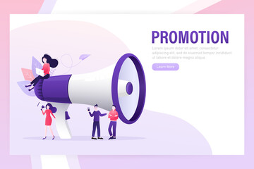 Flat advertising with promotion megaphone people for marketing promotion design. Flat vector illustration. Vector illustration.
