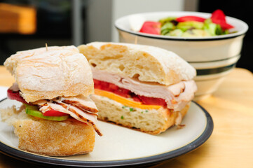 Plate of fresh delicious turkish sandwiches in the cafe - fast food, eating in restaurants