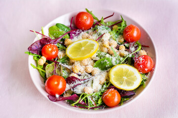 Salad with Cherry Tomatoes, Chickpeas ,Arugula and Baby Spinach  .Healthy Food