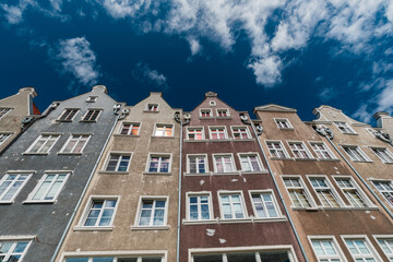 Facades of the beautiful old houses in old town of Gdansk, Poland
