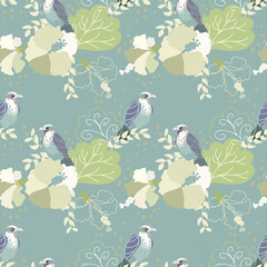 Vector pattern with birds and flowers in a doodle style. Suitable for backgrounds, textiles, textiles, wrapping paper, wallpapers