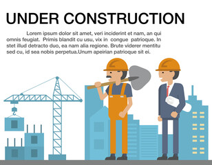 Naklejka premium Illustration of under construction, Construction Icons, Site, worker, tools, vector illustration