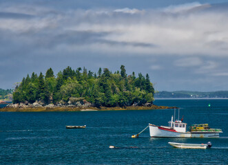 Fototapeta na wymiar USA, Maine, Lubec. Fishing boat anchored at Lubec, Maine.