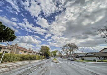 Fototapeta premium Suburban Road During a Cloudy Day