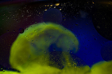 Abstract colorful Background Oil in Water surface with Bubbles. macro shot close-up