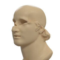half skull, half classic statue, mannequin head isolated on white