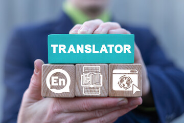 Concept of online translator. Translation internet service technology.