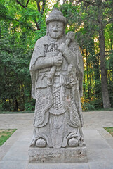 China, Nanjing, military official statue on the Spirit Way  to Xiao ling Mausoleum. The place has harmony and serenity atmosphere. - 419257650