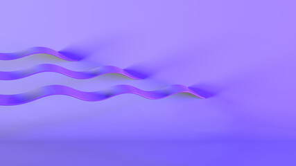 Background with abstract waves. Minimal and geometric wallpaper. Neon glow light. 3D Rendered.