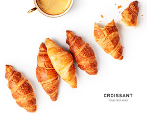 Fresh croissants and coffee cup composition