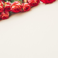 Creative natural composition made of flowers and leaves on pastel background. Flat lay. Love concept.