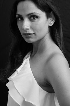Black & white headshots of beautiful Asian Indian woman