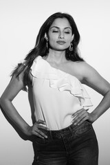 Black & white headshots of beautiful Asian Indian woman