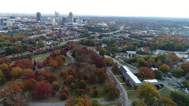 Gloomy day in Down town Raleigh drone skyline city 