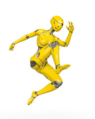 gynoid is the super fembot is jumping in white background