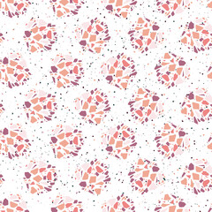 Pink Italian Terrazzo Seamless Pattern Half Drop Polka Dots. Venetian Inspired Marble Background.