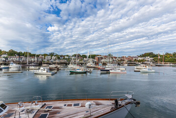 USA, Maine, Camden. Morning at Camden Harbor.
