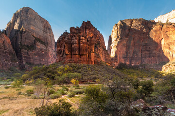 panoramic shot of the Organ in Zion national park in Utah.. The Organ is a 5,080-foot elevation Navajo Sandstone summit