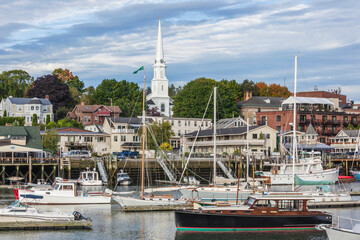 USA, Maine, Camden. Morning at Camden Harbor.