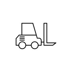 Forklift icon in flat black line style, isolated on white background 