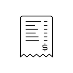 Bill icon in flat black line style, isolated on white background