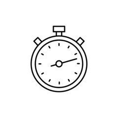 Timer Return Arrow icon, Timer Stop Watch Arrow icon in flat black line style, isolated on white background 