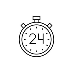 24 hours icon in flat black line style, isolated on white background 