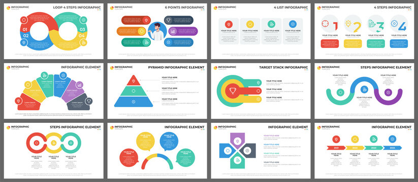 Infographic element template bundle, data visualization with steps, options, workflow diagram, multipurpose layout for presentation, banner, brochure, flyer, report, etc