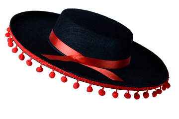 Black Spanish Hat with Ball Fringe isolated on the white
