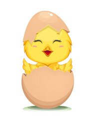 Cute little chick hatched from an egg - 419264221