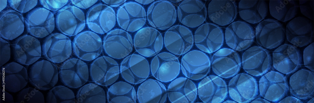 Poster blue technology background. 3d hexagon structure. abstract backdrop. vector illustration