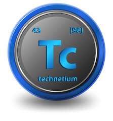 Technetium chemical element. Chemical symbol with atomic number and atomic mass.