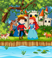 Obraz na płótnie Canvas Scene with prince and princess at the castle