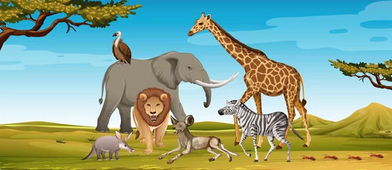 Gruppe wilder afrikanischer Tiere in der Waldszene © blueringmedia